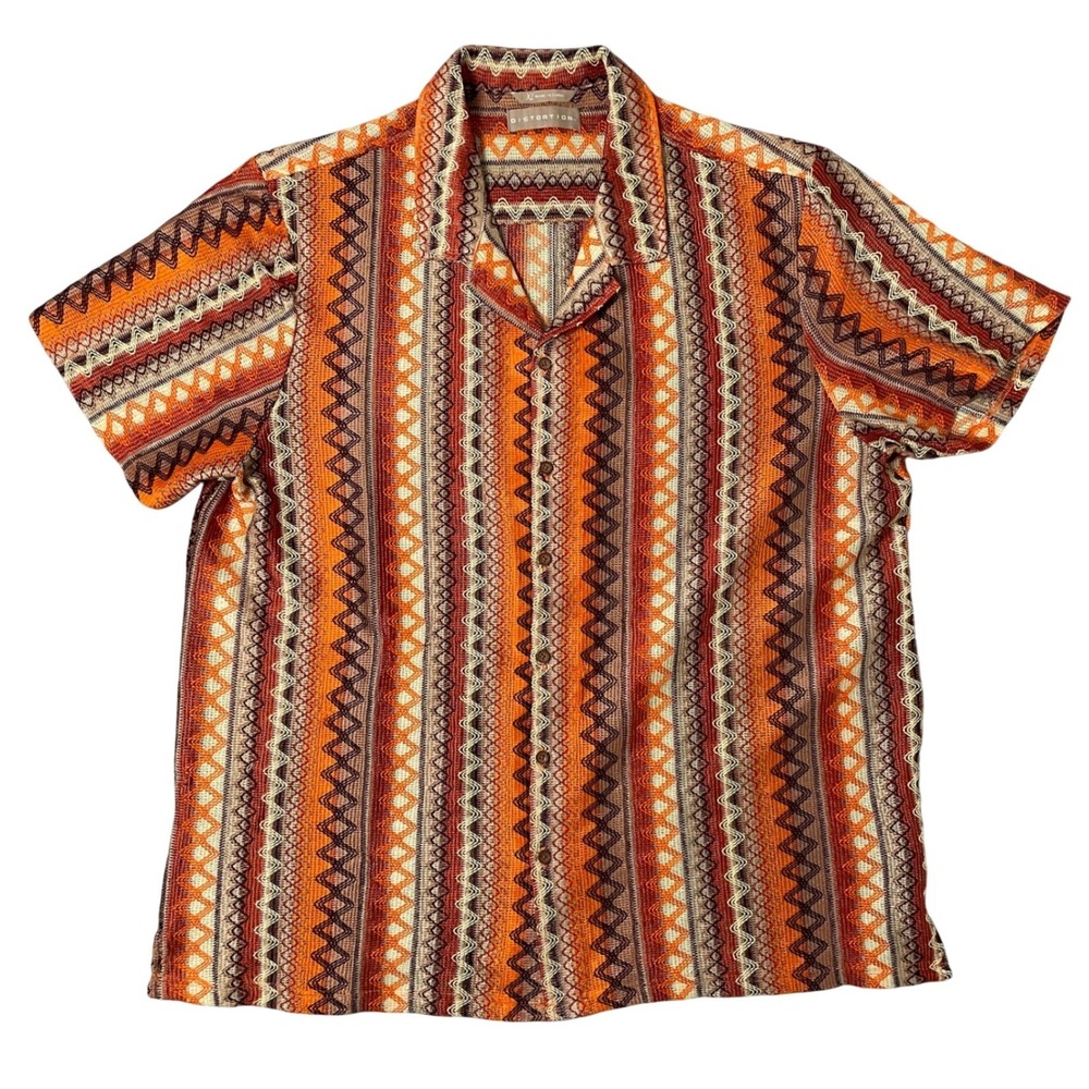 Distortion Button Up Shirt Mens XL Orange Boho Streetwear Beach Coastal Festival